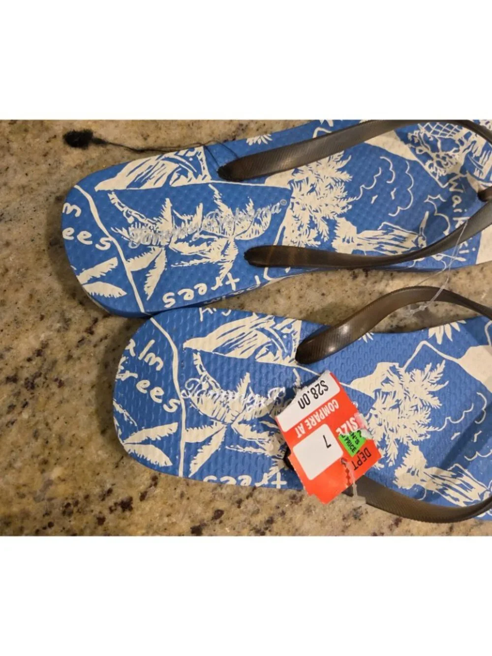 New! Tommy Bahama Womens Sz 7 Blue Flip Flops Silver Shell Waikiki Hawaii Mahalo